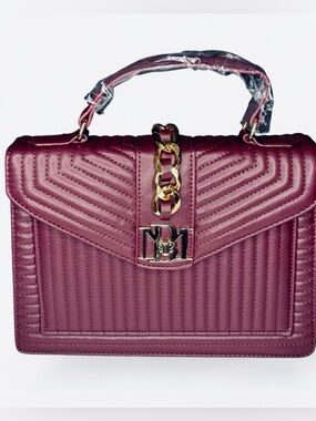Badgley Mischka Burgundy Quilted Chevron Stitch Top Handle Bag - NWT